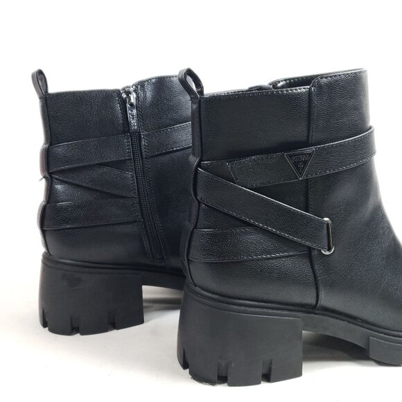 Guess Womens Black Chunky Heel Ankle Boots 10 All Man-Made Materials Rugged Sole - Picture 6 of 11
